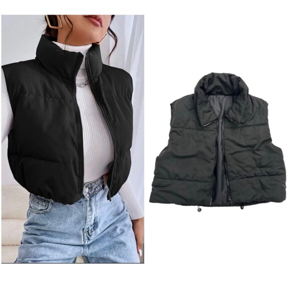 Black Cropped Puffer Vest SHEIN | Women’s Size M (US 6) | Zip Up - Picture 1 of 11